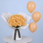 12 Peach Roses & Balloons