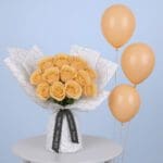 12 Peach Roses & Balloons