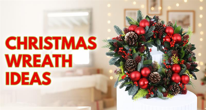 “A beautifully crafted Christmas wreath decorated with lush greenery, pinecones, red berries, and a festive ribbon, showcasing expert design ideas for holiday wreath styling.”