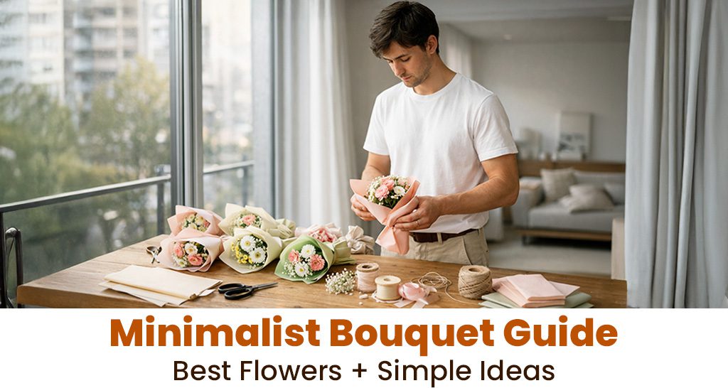Man arranging minimalist flower bouquets