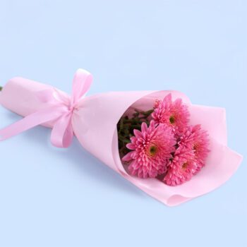 Single purple chrysanthemum bouquet wrapped elegantly for gifting, symbolizing admiration, respect, and simple elegance