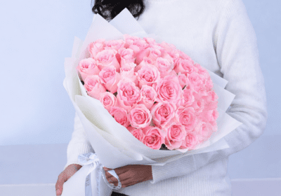 Blushing Grace Rose Bouquet featuring 40 light pink roses arranged elegantly for gifting and special occasions