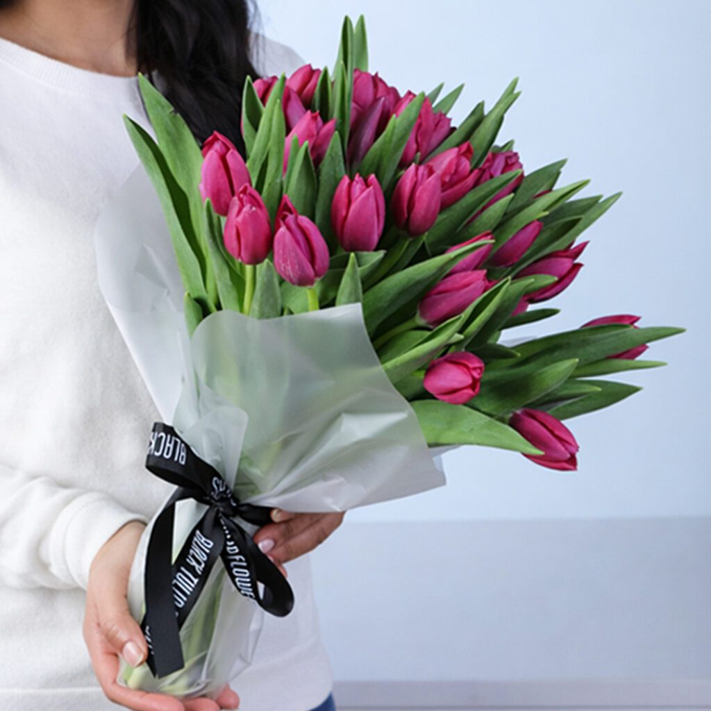 Pink Tulip Luxury Bouquet featuring 30 dark pink tulips arranged elegantly for gifting and special occasions