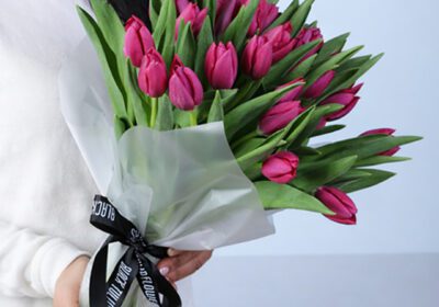 Pink Tulip Luxury Bouquet featuring 30 dark pink tulips arranged elegantly for gifting and special occasions