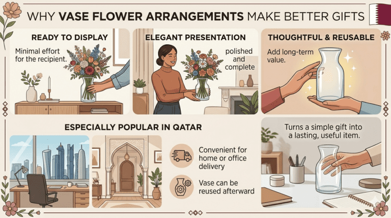 Elegant vase flower arrangement presented as a thoughtful gift in a cozy modern home.