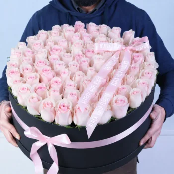Pink Rose Grande Bouquet featuring 70 light pink roses arranged in a voluminous and elegant floral bouquet for gifting and décor
